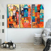 Painting by Numbers Folk Art Illustration City Views - 3-Panel